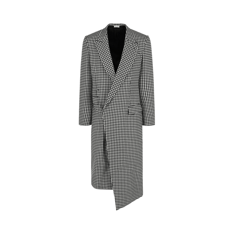Alexander McQueen Asymmetrical Houndstooth Coat "White/Black"
