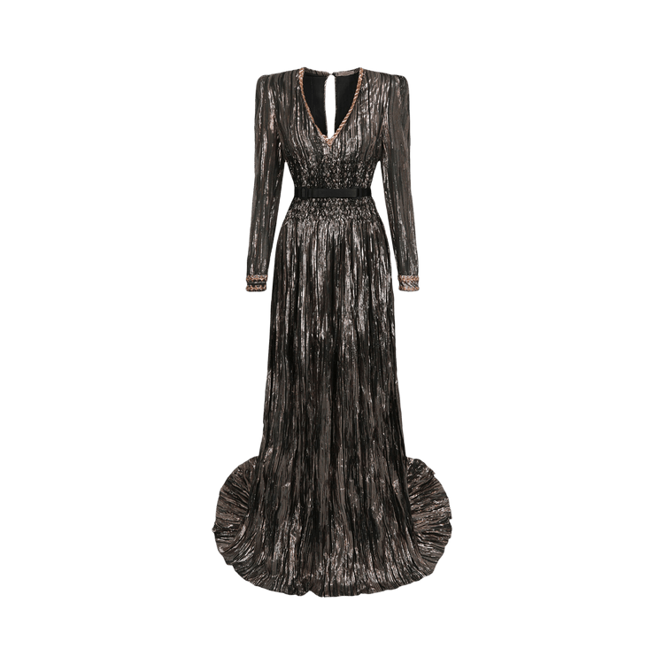 Bottega Veneta Long-Sleeve Lurex Gown "Espresso"