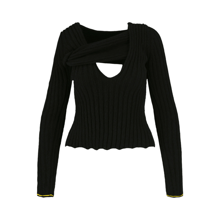 Bottega Veneta Boucle Ribbed V Neck Sweater "Black"