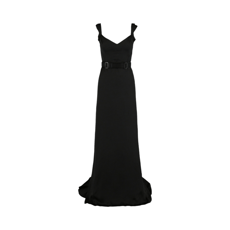 Bottega Veneta Silk Cap Sleeve Belted Gown "Black"