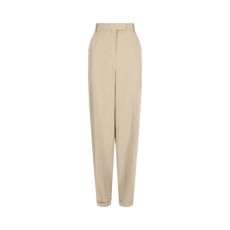 Ferragamo Wide Leg Wool Trousers "Beige/White"