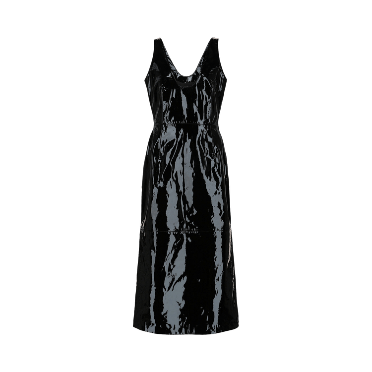 Ferragamo Scoop Neck Patent Leather Midi Dress "Black"