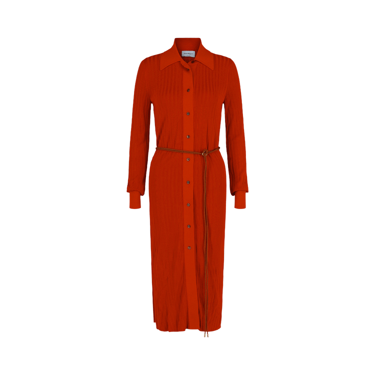 Ferragamo Ribbed Knit Midi Dress "Orange"