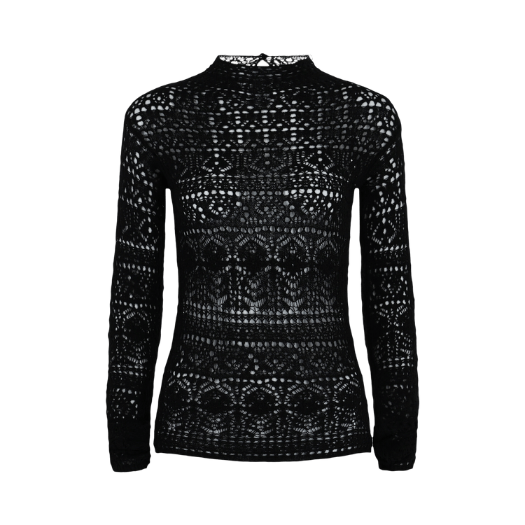 Ferragamo Guipure Lace Long-Sleeve Top "Black"
