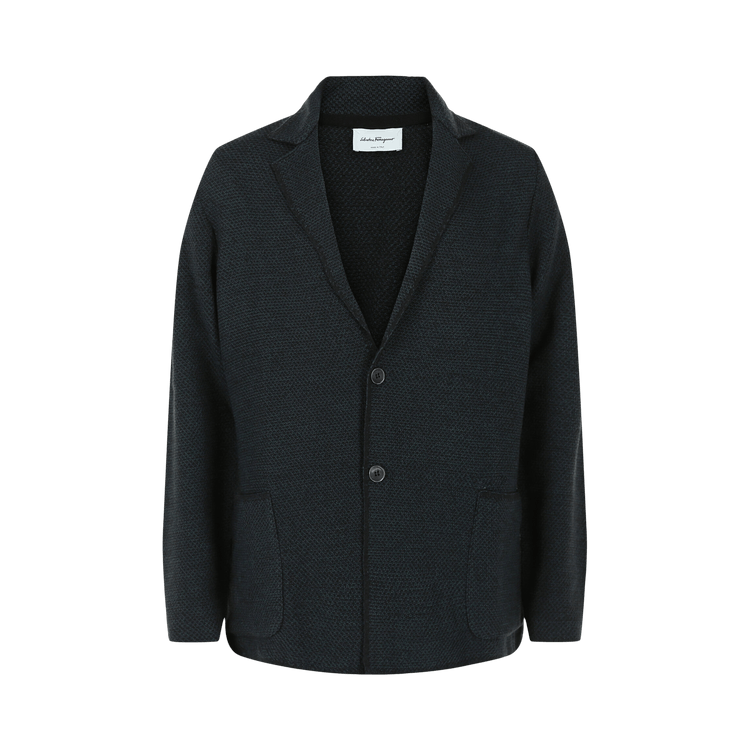 Ferragamo Notched Lapel Wool Cardigan "Black"