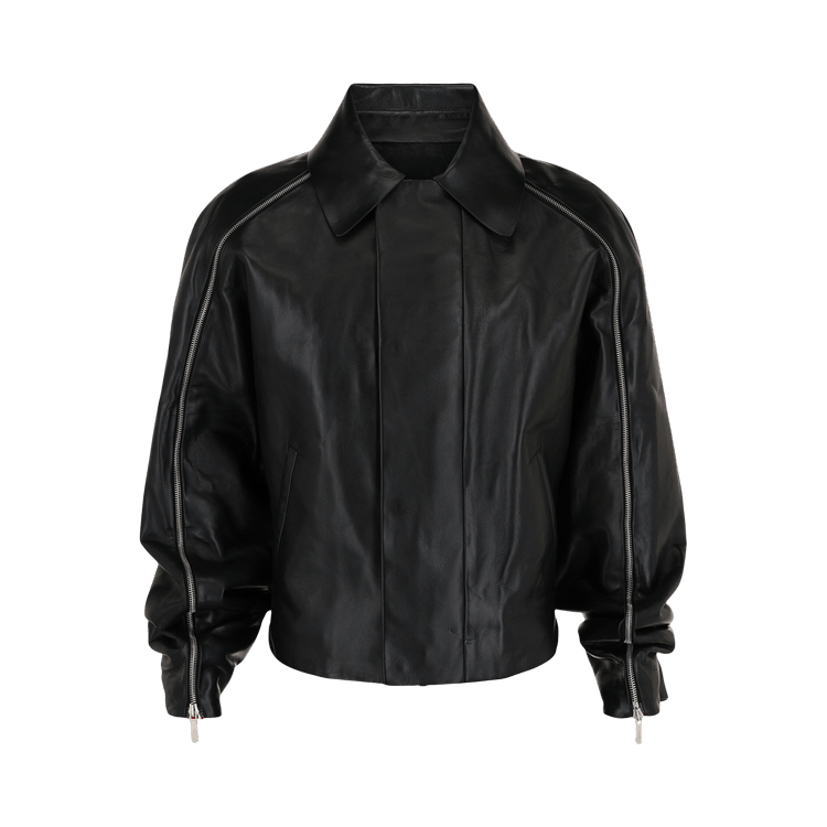 Ferragamo Contrasting Panels Zip Up Leather Jacket "Black"