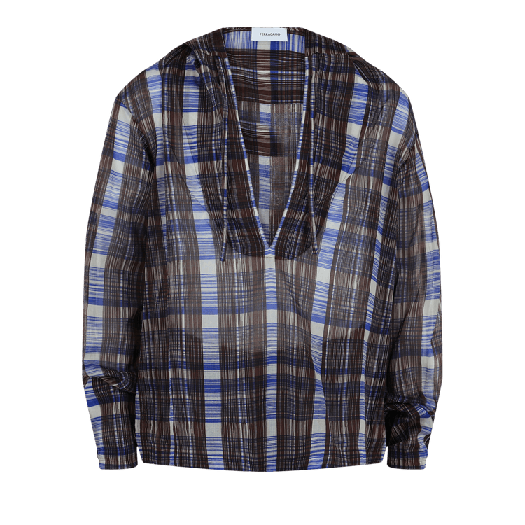 Ferragamo Plaid Print Hooded Shirt "Brown"