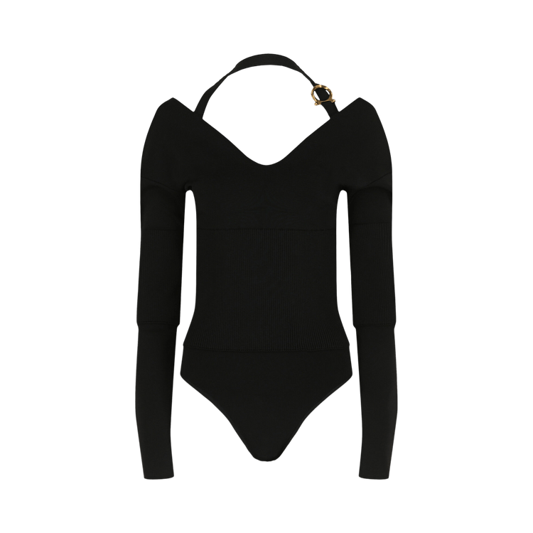 Ferragamo V Neck Long-Sleeve Bodysuit "Black"