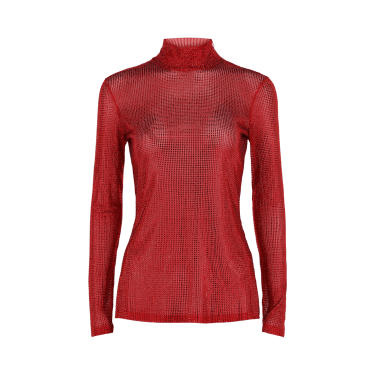 Ferragamo Crystal Embellished Long-Sleeve Top "Red"