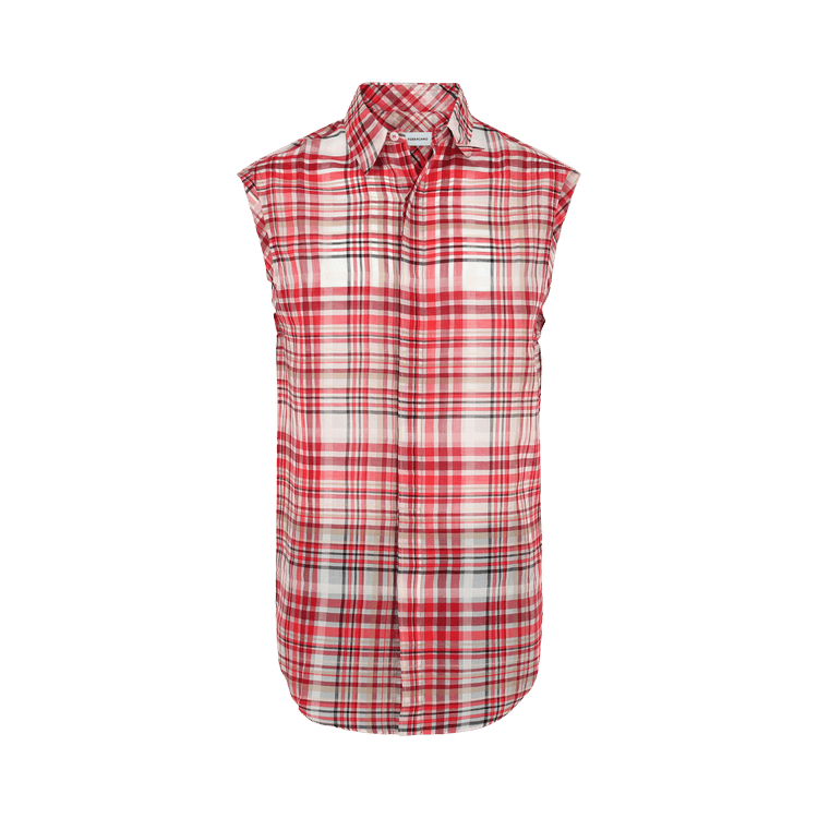 Ferragamo Plaid Print Sleeveless Shirt "Red/White"