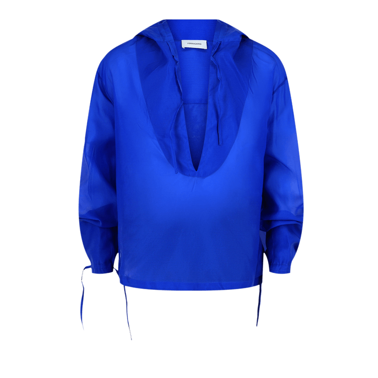 Ferragamo Silk Blend Hooded Shirt "Blue"