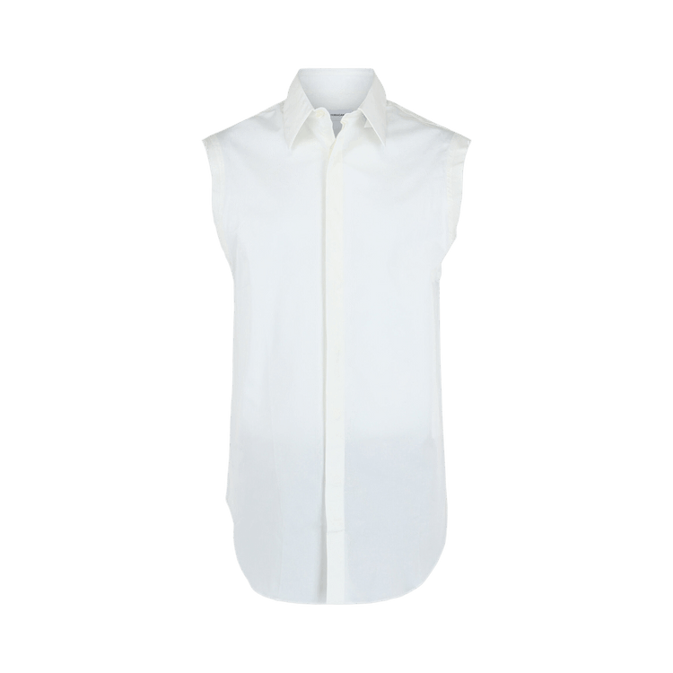 Ferragamo Raw Cut Sleeveless Tuxedo Shirt "White"