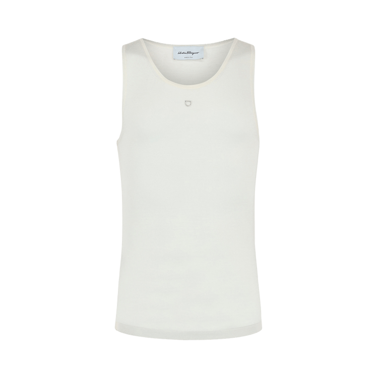 Ferragamo Logo Plaque Knit Tank Top "White"