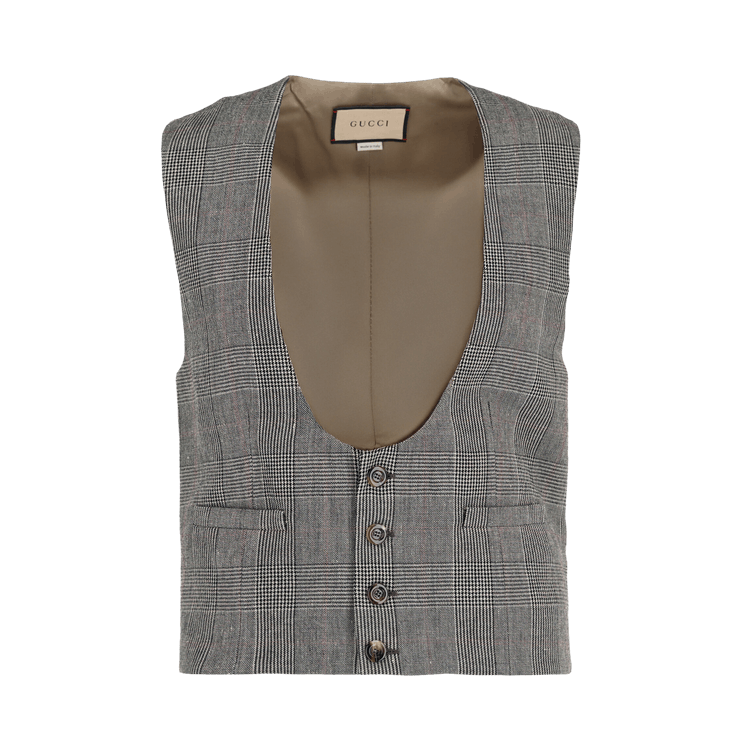 Gucci Wool Blend Plaid Vest "Grey/Beige"
