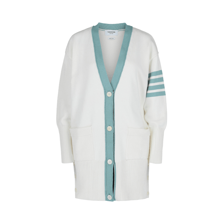 Thom Browne Cotton 4 Bar Oversized V Neck Cardigan "White"