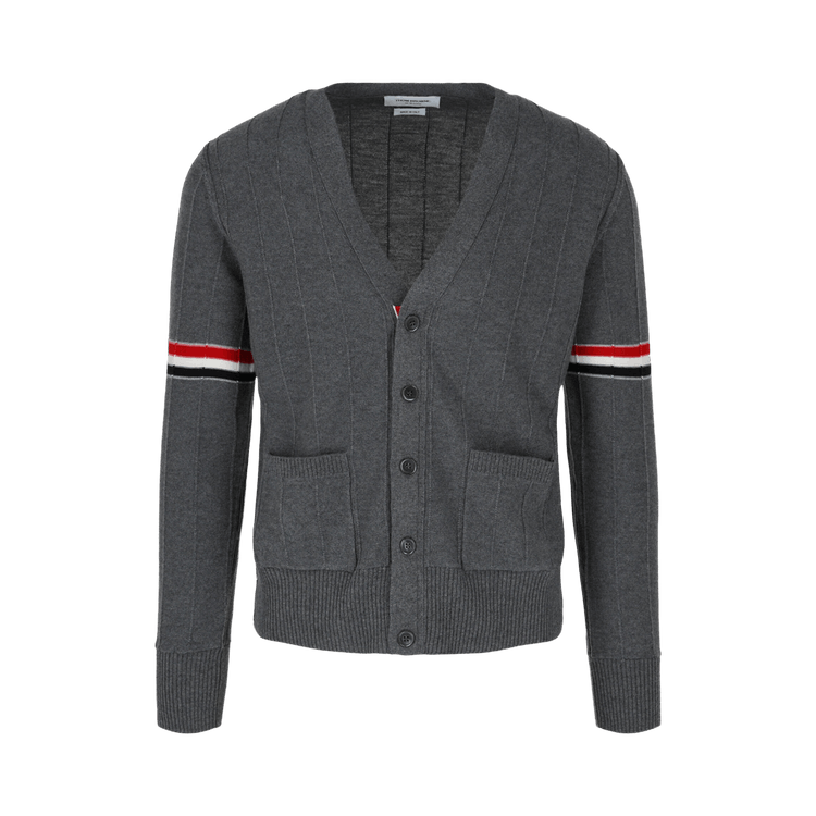 Thom Browne Wool Relaxed V Neck Armband Cardigan "Grey"