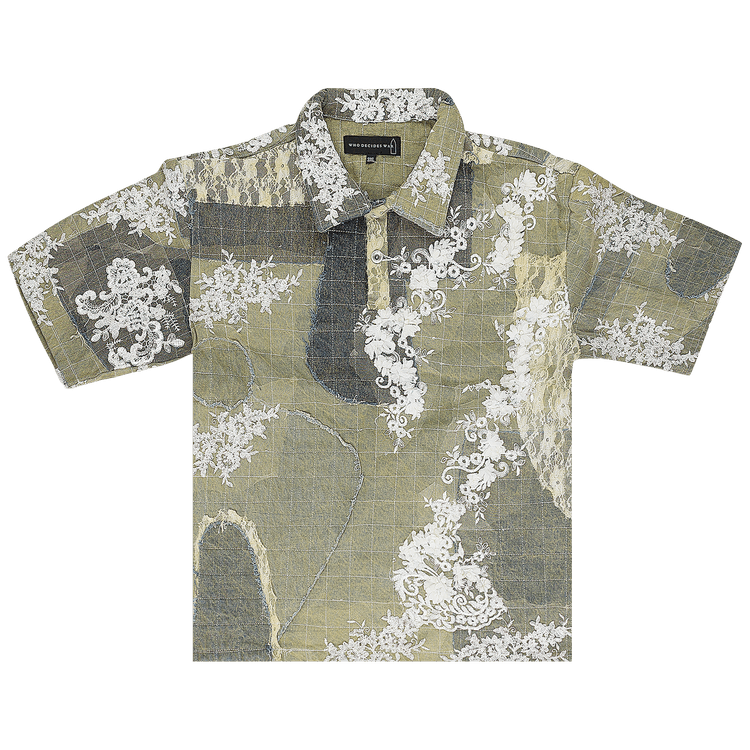 Who Decides War Lace Patchwork Button Down Shirt "Blue"