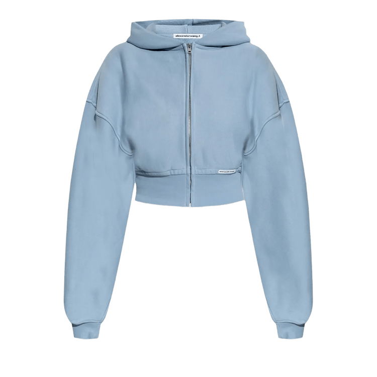 Alexander Wang Branded Seam Label Cropped Zip Up Hoodie "Light Blue"