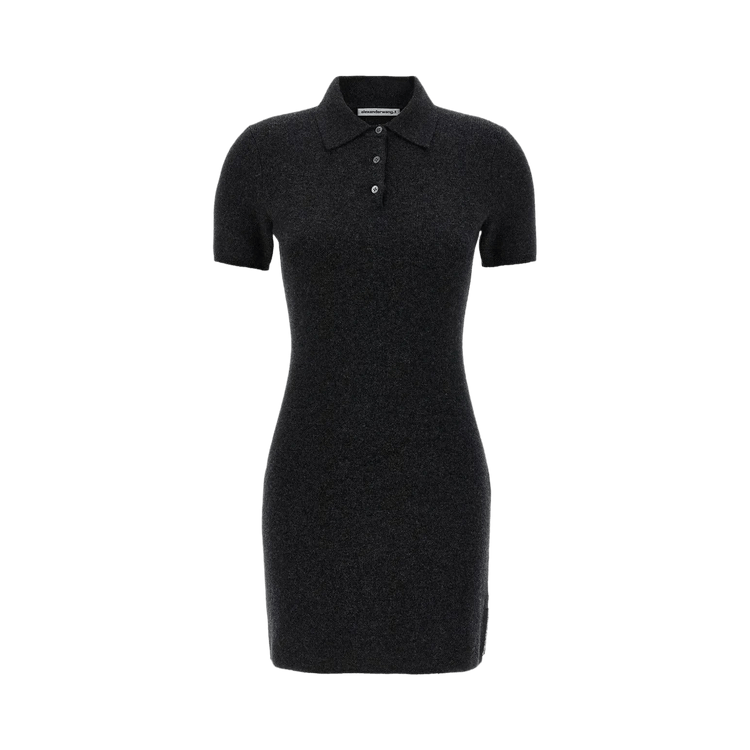 Alexander Wang Short-Sleeve Dress with Knit Logo Patch Polo "Charcoal"