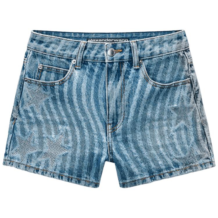 Alexander Wang Stars & Stripes Laser Print Hotfix Shorts "Vintage Medium Indigo"