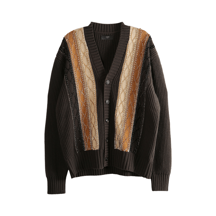 Amiri Embellished Striped Cardigan "Dark Brown"