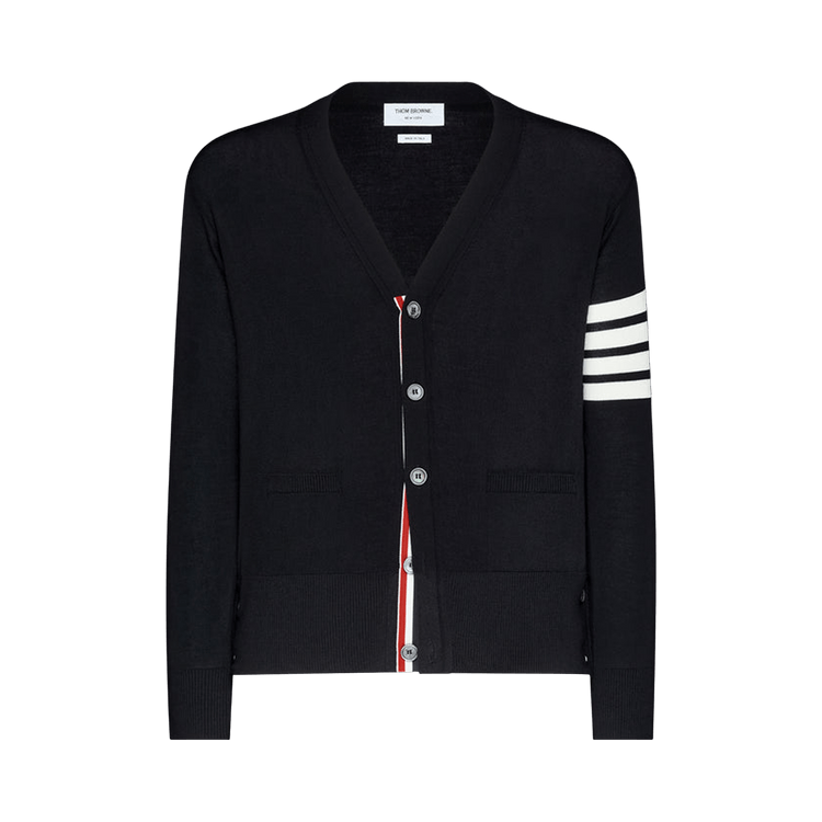 Thom Browne Classic 4 Bar Merino Wool V Neck Cardigan "Black"