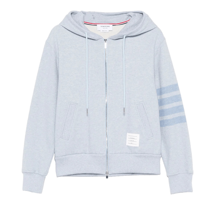 Thom Browne Melange Brushed Loopback Zip Up Hoodie "Light Blue"