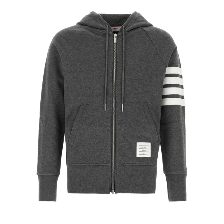 Thom Browne Classic Full Zip Hoodie In Classic Loopback with Engineered 4 Bar "Dark Grey"