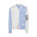 Thom Browne Funmix Feather Jersey Intarsia High V Neck Cardigan "Light Blue"