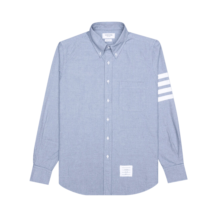 Thom Browne 4 Bar Fitted Button Down Flannel Shirt "Light Blue"
