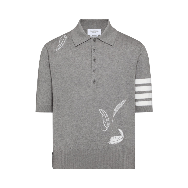 Thom Browne Feather Jersey Intasia Short-Sleeve Polo "Light Grey"
