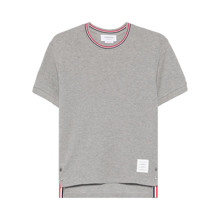 Thom Browne Short-Sleeve Rib Cuff with RWB Stripe Tee "Light Grey"