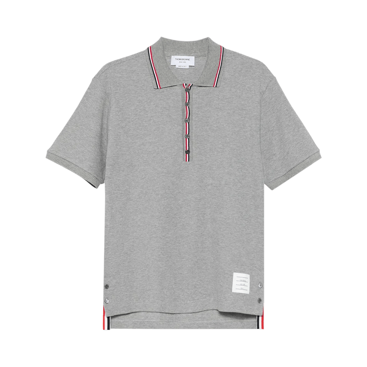 Thom Browne Short-Sleeve Rib Cuff Polo with RWB Stripe "Light Grey"