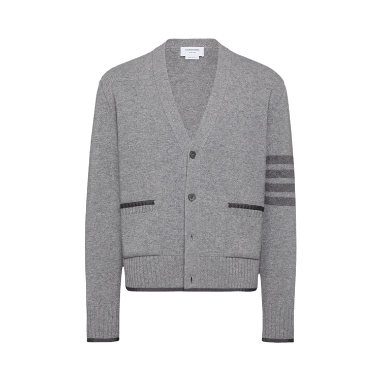 Thom Browne Milano Stitch V Neck Cardigan "Light Grey"