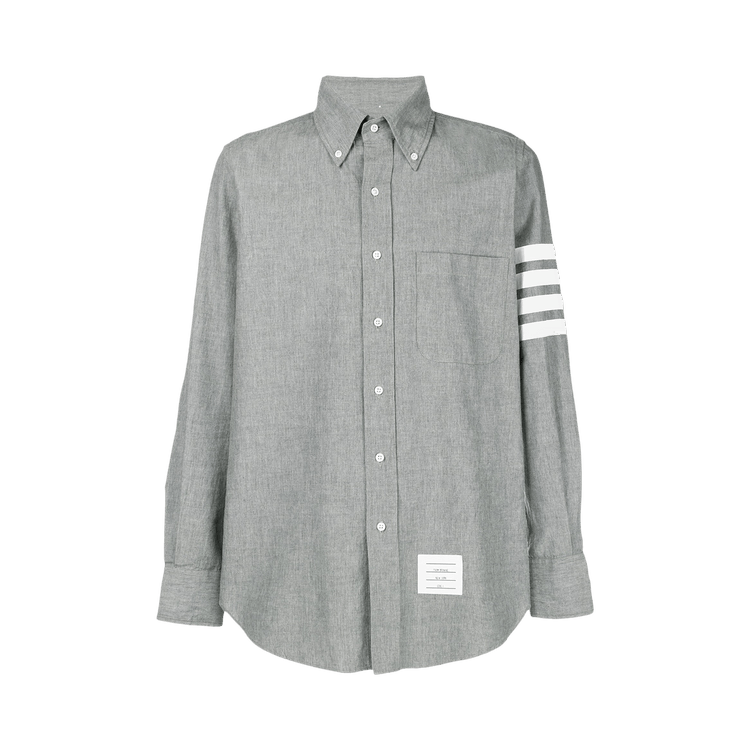 Thom Browne Straight Fit Shirt with 4 Bar In Chambray "Medium Grey"