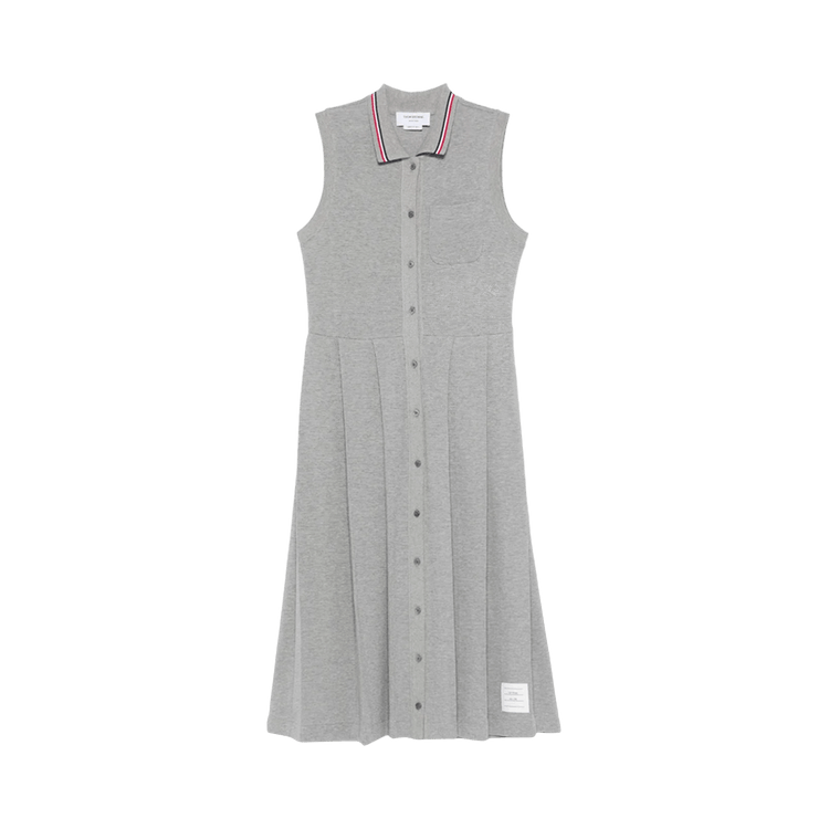 Thom Browne Sleeveless Pleated Bottom Polo Dress "Light Grey"