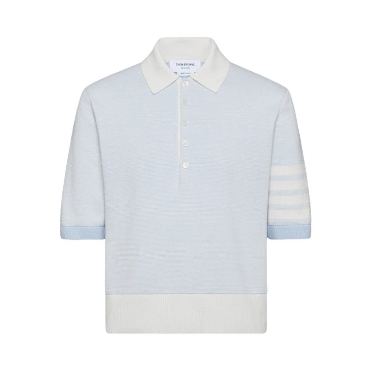 Thom Browne Textured Striped Stitch Relaxed Fit Short-Sleeve Polo "Light Blue"