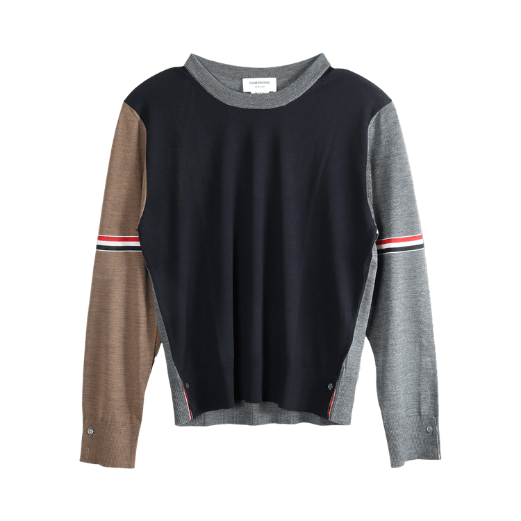 Thom Browne Fun Mix Jersey Stitch Relaxed Fit V Neck Knitwear "Navy/Grey/Brown"