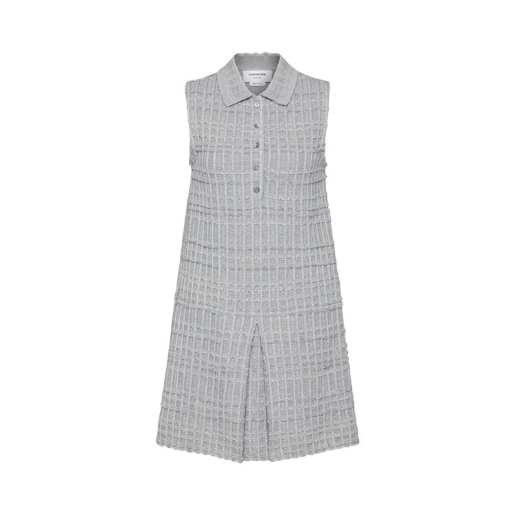 Thom Browne Seersucker Knit Tweed Jacquard Sleeveless Polo Mini Dress "Tonal Grey"