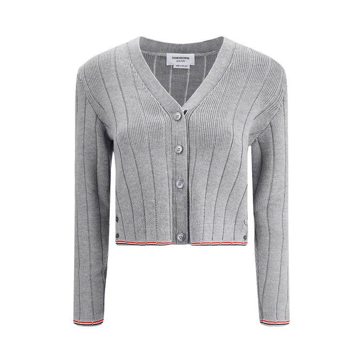 Thom Browne Ladder Full Needle Rib Stitch V Neck Knitwear "Light Grey"