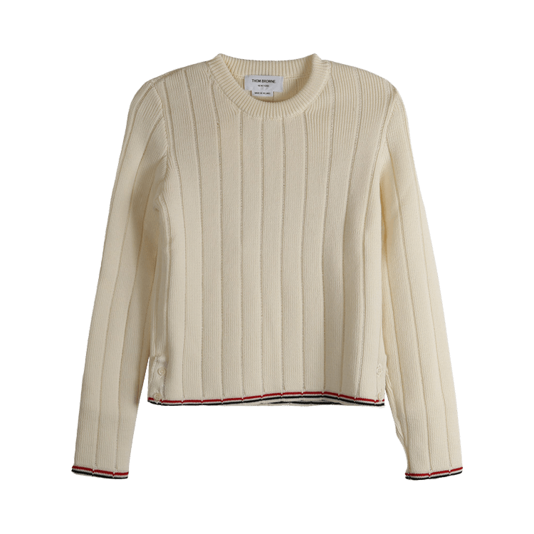 Thom Browne Ladder Full Needle Rib Stitch Crew Neck Knitwear "White"