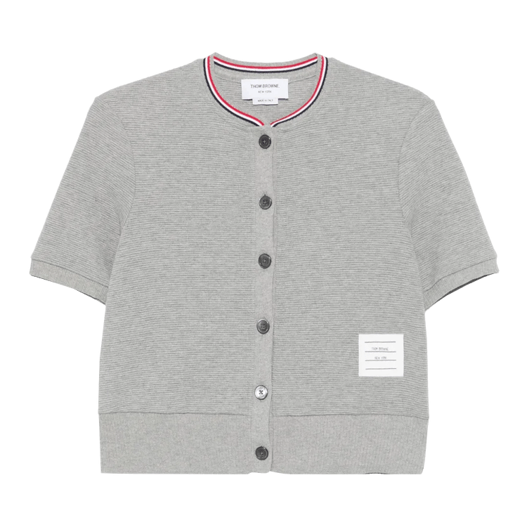 Thom Browne Short-Sleeve Crew Neck Cardigan "Light Grey"