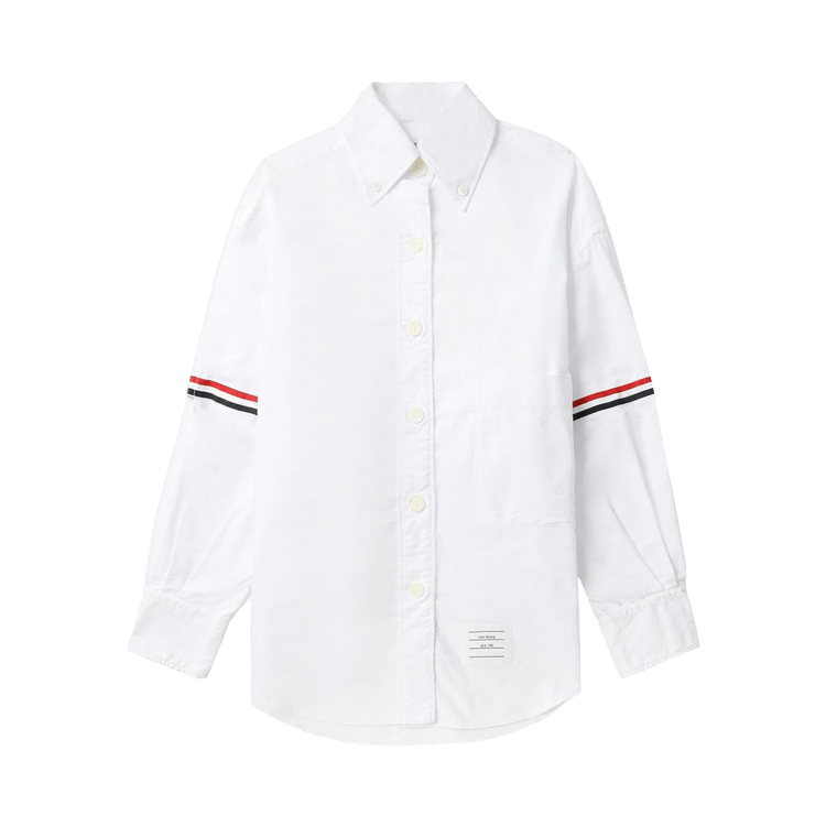 Thom Browne Supersized Point Collar Shirt with RWB Grosgrain Armbands In Oxford "White"