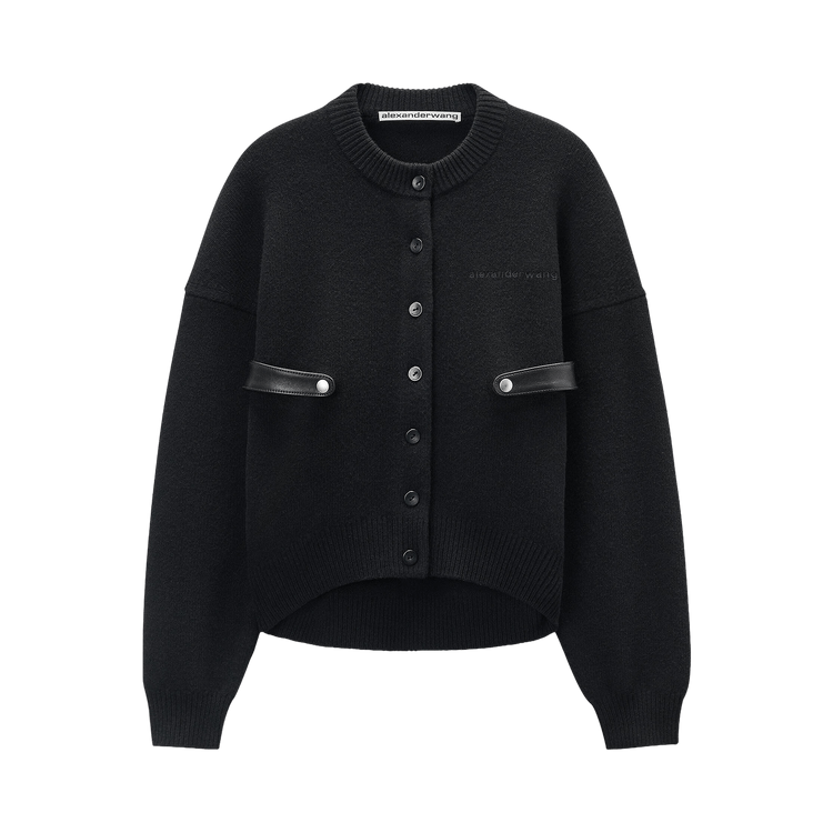 Alexander Wang Long-Sleeve Detachable Leather Tabs Cardigan "Black"