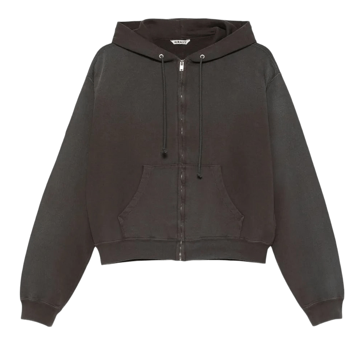 Auralee Product Dyed Pima Light Sweat Zip Parka Hoodie "Ink Black"