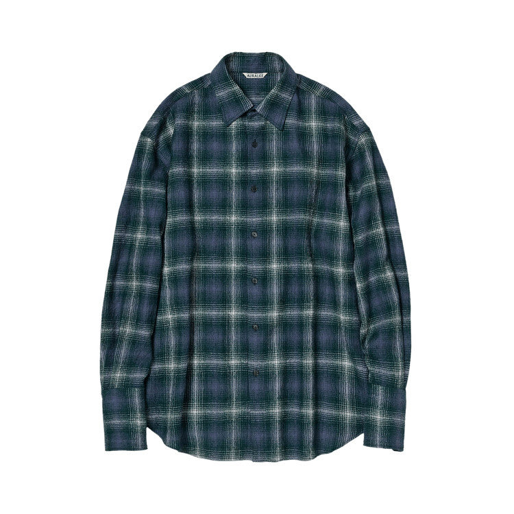 Auralee Airy Wool Check Shirt "Forest Green/Navy"