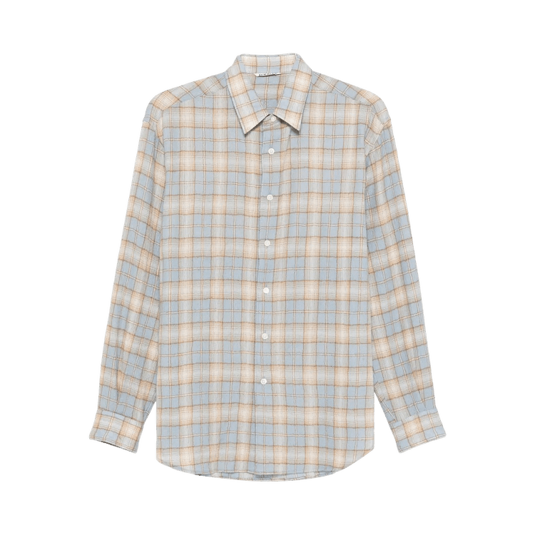 Auralee Airy Wool Check Shirt "Light Blue/Beige"