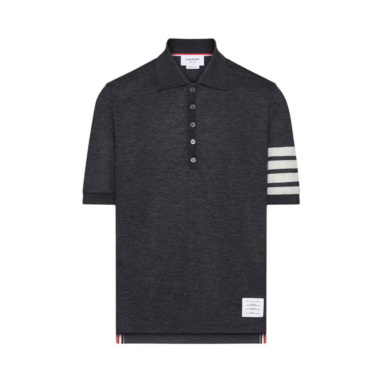 Thom Browne Short-Sleeve 4 Bar Rib Cuff Polo in Wool Jersey "Charcoal"