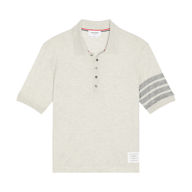 Thom Browne Short-Sleeve 4 Bar Rib Cuff Polo in Wool Jersey "Pale Grey"