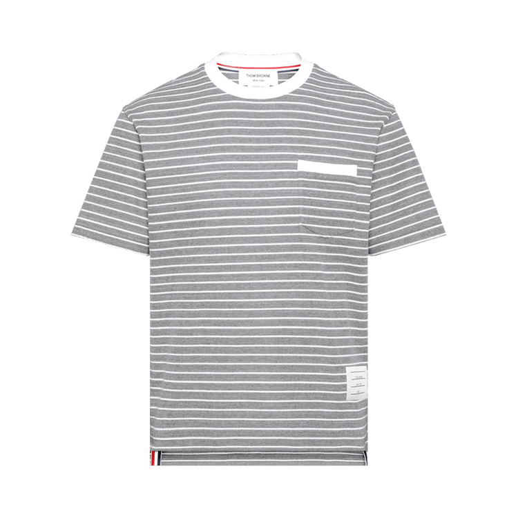 Thom Browne Short-Sleeve Pocket Tee in Summer Weight Milano "Medium Grey/White"